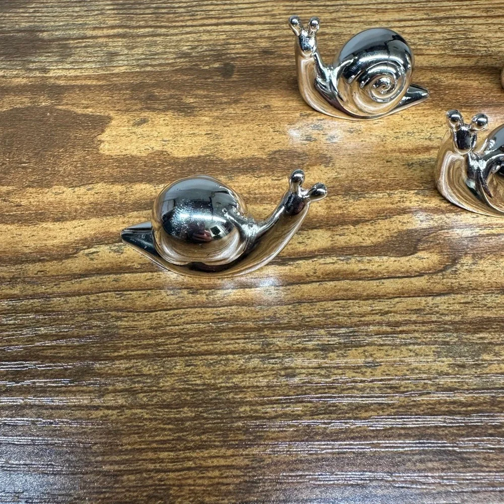 Vintage Set of 4 Silver Plated Snail Figurines Place Card Holders Japan Decor